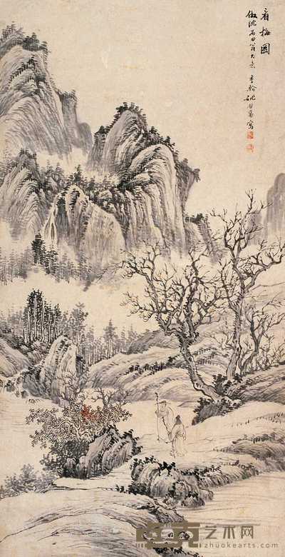 姚钟葆 看梅图 立轴 144×77cm